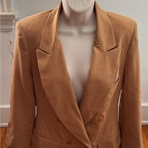 Vintage KGR Tan Double-Breasted wool blend Blazer, size 4 Made in USA preppy
